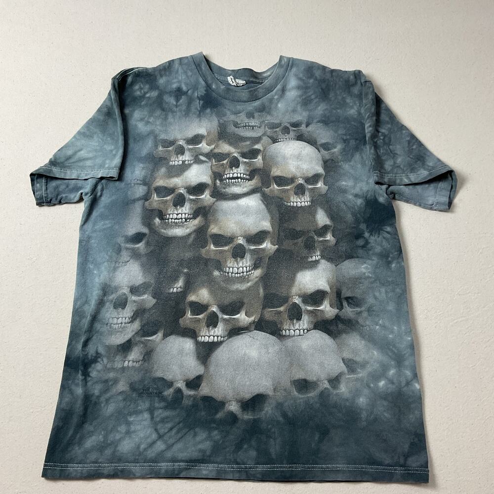 Skulls on Blue Gray Tie Dye Delta Pro Weight Mens Large Short Sleeve T shirt